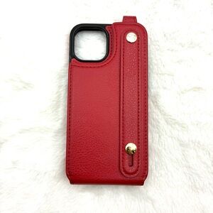 Red Leather iPhone 13/14 Wallet Case with Card Holder
